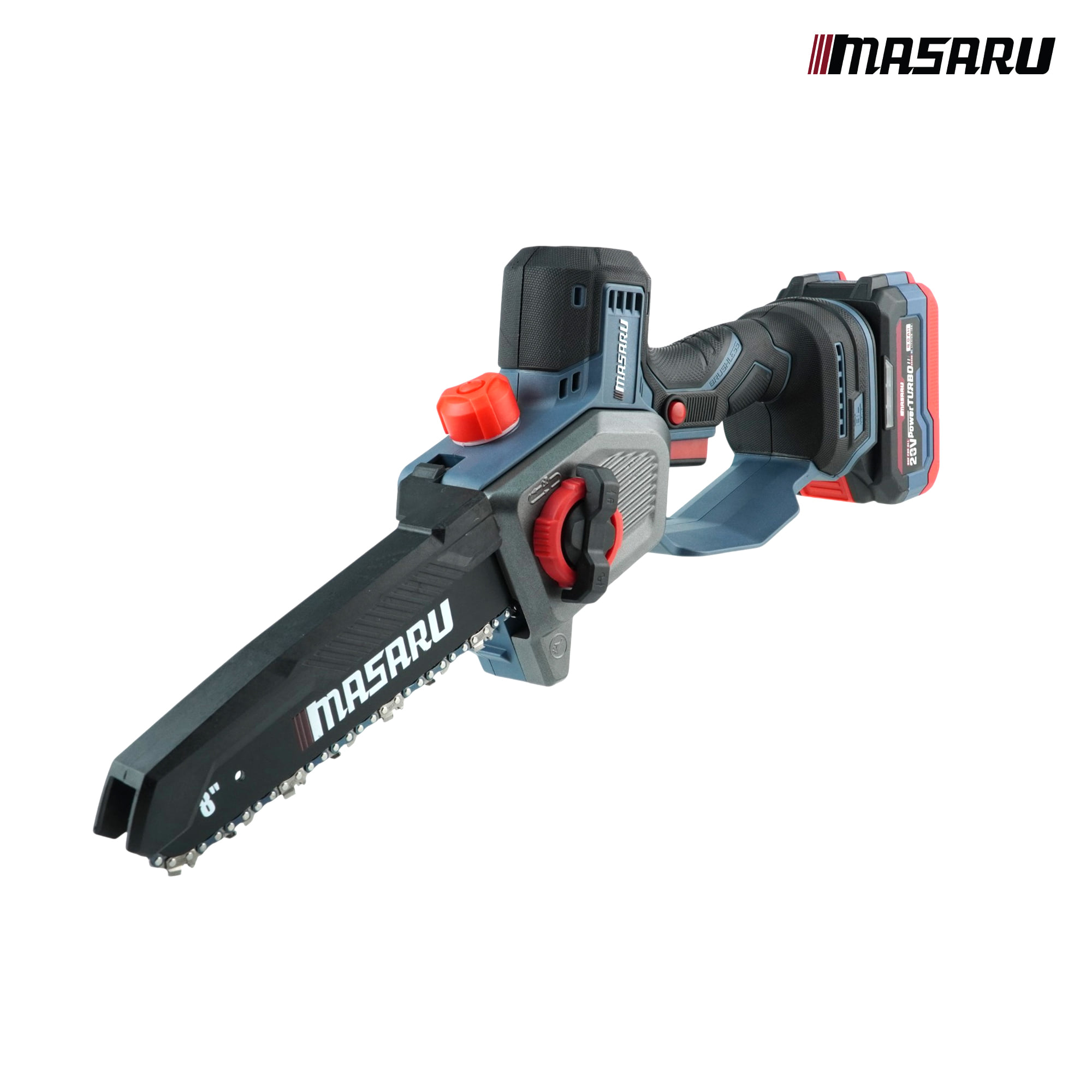 เลื่อยโซ่ไร้สาย (พร้อมแบตเตอรี่และแท่นชาร์จ) MASARU 20V SCS-455 8 นิ้ว_0